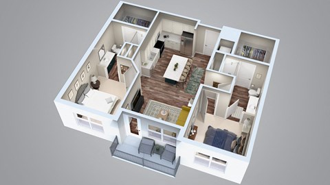 Floor plan for 2 beds, 2 baths, 1206 sqft